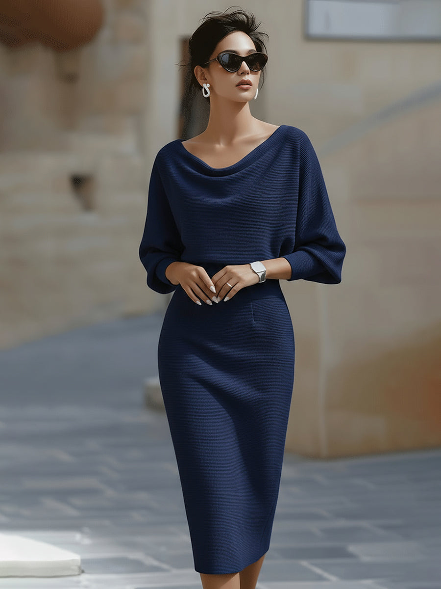 Olivia Batwing Midi Dress Navy Blue