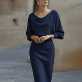 Olivia Batwing Midi Dress Navy Blue