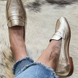 Shiny light gold loafer