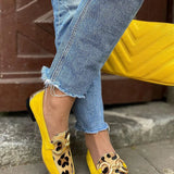 Yellow loafer with animal print detail