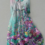 Tessa - Women's Lace-Up Waist Floral Print Dress