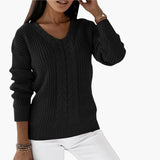 Women's Pullover with V-Neck and Cable Knit Surface