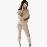 Women's Knitting Set with Long Sleeves and Elastic Waistband