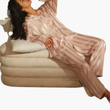 Women's Satin Pajama Set with Long Sleeve Shirt and Pants