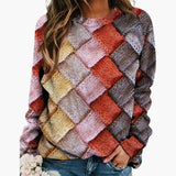 Women's Sweater with Colorful Patchwork and Round Neck
