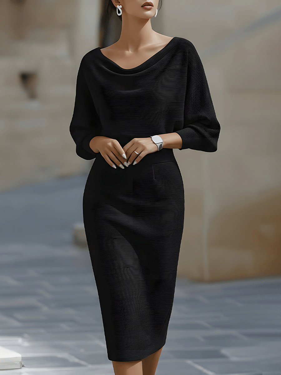 Olivia Batwing Midi Dress Black