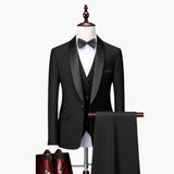 Men's Three-Piece Suit with Red Accents and Shawl Collar