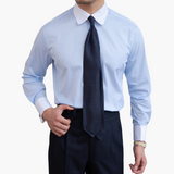 Striped Men's Shirt with Contrast Collar and Buttoned Cuffs
