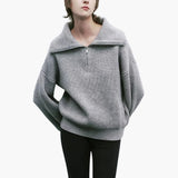 Women's Sweater with Zip Neck and Ribbed Surface