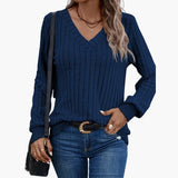 Women's Pullover with V-Neck and Long Sleeves