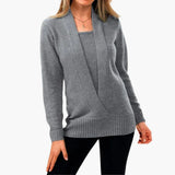 Women's Sweater with Deep V-Neck and Long Sleeves
