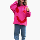 Knitted Sweater for Women - with Oversized Fit and Smiley Design