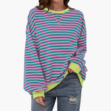 Women's Striped Oversized Sweatshirt – Casual Long Sleeve Pullover