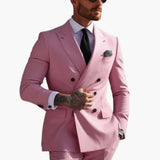 Men's Two-Piece Suit with Double-Breasted Jacket and Slim Fit Pants