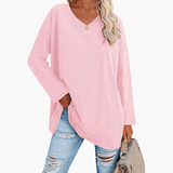 Women's Oversized V-Neck Long Sleeve Shirt – Comfortable & Casual