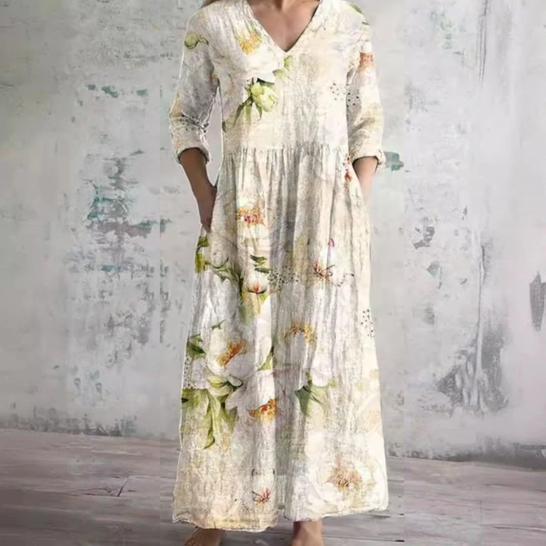 Anne Floral Summer Dress Beige