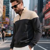 The Montfield Men's Quilted Stand Collar Color Block Half Zip Sweater