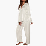 Women's Satin Pajama Set with Button Top and Stripe Design