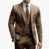 Three-Piece Men's Suit with Notched Lapels and Slim Fit Pants
