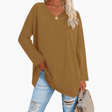 Women's Oversized V-Neck Long Sleeve Shirt – Comfortable & Casual