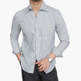 Striped Men's Shirt with Contrast Collar and Buttoned Cuffs