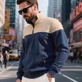 The Silverpark Men's Quilted Casual Color Block Half Zip Sweater