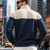 The Silverpark Men's Quilted Casual Color Block Half Zip Sweater