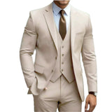 Three-Piece Men's Suit with Notched Lapels and Slim Fit Pants