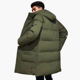 Men's Parka Jacket with Hood and Front Zipper