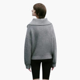 Women's Sweater with Zip Neck and Ribbed Surface
