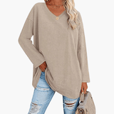 Women's Oversized V-Neck Long Sleeve Shirt – Comfortable & Casual
