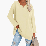 Women's Oversized V-Neck Long Sleeve Shirt – Comfortable & Casual