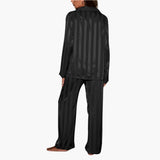 Women's Satin Pajama Set with Button Top and Stripe Design
