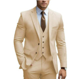 Three-Piece Men's Suit with Notched Lapels and Slim Fit Pants