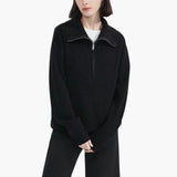 Women's Sweater with Zip Neck and Ribbed Surface