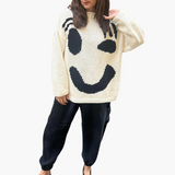 Knitted Sweater for Women - with Oversized Fit and Smiley Design