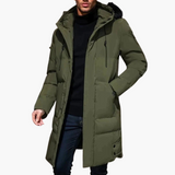 Men's Parka Jacket with Hood and Front Zipper
