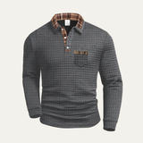 The Saturnia Men’s Waffle Knit Polo Sweater with Plaid Collar