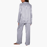Women's Satin Pajama Set with Button Top and Stripe Design