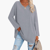 Women's Oversized V-Neck Long Sleeve Shirt – Comfortable & Casual