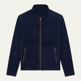 The Ritz Men’s Navy Suede Jacket – Luxury Slim Fit Bomber with Stand Collar