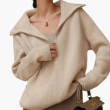 Women's Sweater with Zip Neck and Ribbed Surface