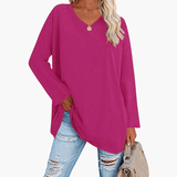 Women's Oversized V-Neck Long Sleeve Shirt – Comfortable & Casual