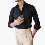 Striped Men's Shirt with Contrast Collar and Buttoned Cuffs