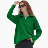 Women's Sweater with Zip Neck and Ribbed Surface