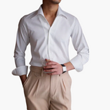 Striped Men's Shirt with Contrast Collar and Buttoned Cuffs