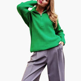 Women's Sweater with Zip Neck and Ribbed Surface