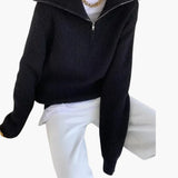 Women's Sweater with Zip Neck and Ribbed Surface