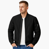 Men's Bomber Jacket with Piped Pockets and Zip Sleeve Pocket