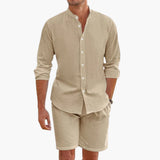 Men's Summer Two-Piece Linen Blend with Shirt and Shorts